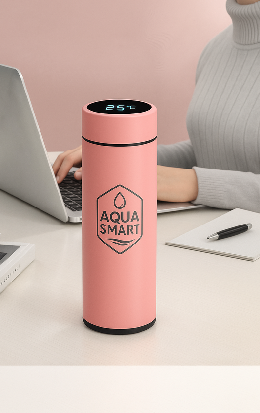AquaSmart Roze - Slimme RVS Waterfles met LED-display - 500mL