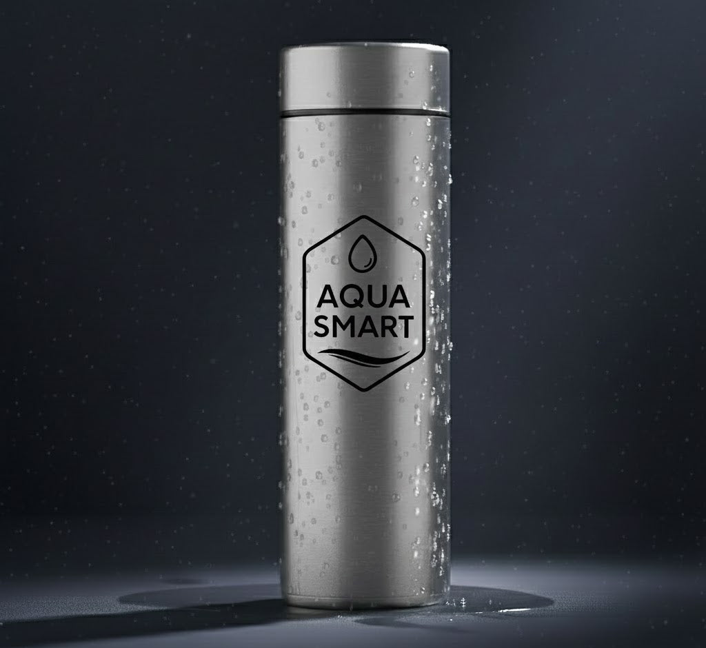 AquaSmart Silver - Botella de agua inteligente de acero inoxidable con pantalla LED - 500 ml