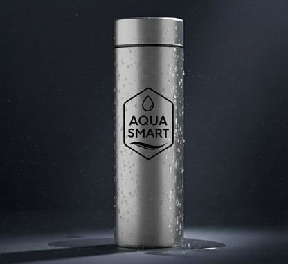 AquaSmart Silver - Botella de agua inteligente de acero inoxidable con pantalla LED - 500 ml