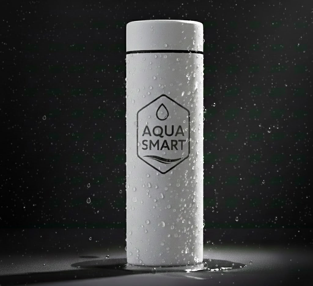 AquaSmart White - Botella de agua inteligente de acero inoxidable con pantalla LED - 500 ml