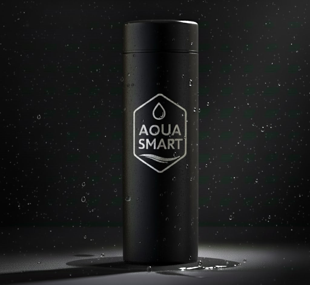 AquaSmart Zwart - Slimme RVS Waterfles met LED-display - 500mL